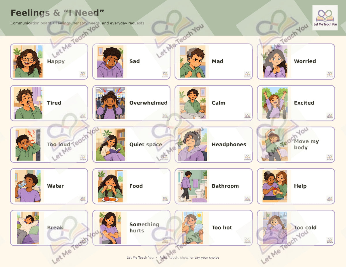 Feelings & “I Need” Communication Board